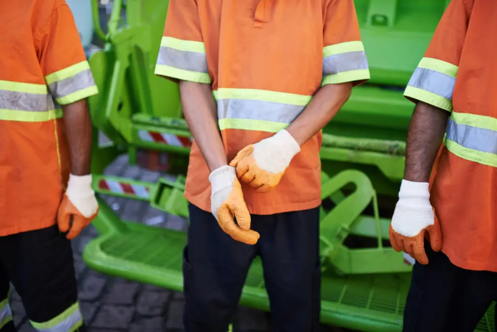 Collecting your trash. Cropped shot of a garbage collection team.
