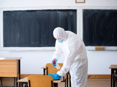 Cleaning and disinfection school class to prevent COVID-19.M
