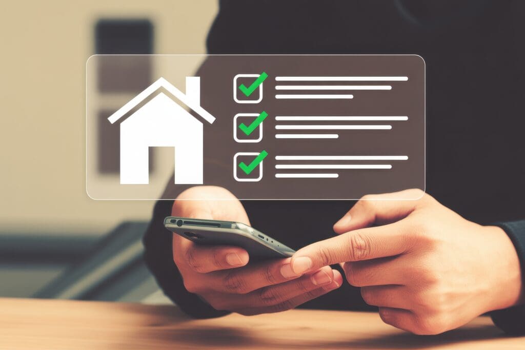 Person using a mobile phone to manage home checklist or property inspection